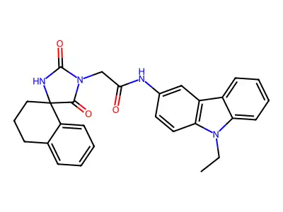 2-{2,5-dioxo-3',4'-dihydro-2'H-spiro[imidazolidine-4,1'-naphthalen]-1-yl}-N-(9-ethyl-9H-carbazol-3-yl)acetamide structure