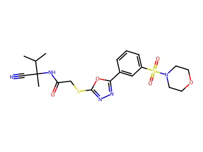 N-(1-cyano-1,2-dimethylpropyl)-2-({5-[3-(morpholine-4-sulfonyl)phenyl]-1,3,4-oxadiazol-2-yl}sulfanyl)acetamide structure