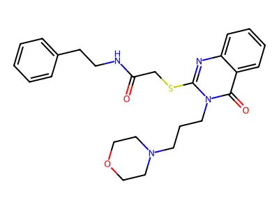 2-[3-(3-morpholin-4-ylpropyl)-4-oxoquinazolin-2-yl]sulfanyl-N-(2-phenylethyl)acetamide structure