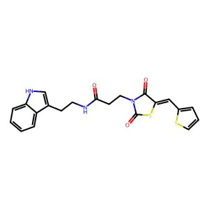 3-[(5Z)-2,4-dioxo-5-(thiophen-2-ylmethylidene)-1,3-thiazolidin-3-yl]-N-[2-(1H-indol-3-yl)ethyl]propanamide structure