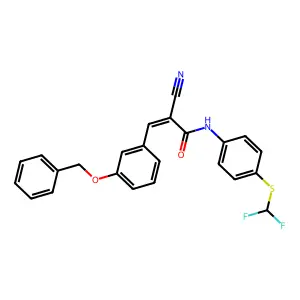 (E)-2-cyano-N-[4-(difluoromethylsulfanyl)phenyl]-3-(3-phenylmethoxyphenyl)prop-2-enamide structure