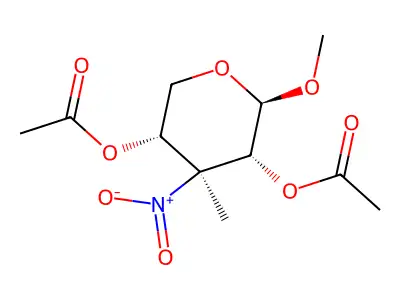 methyl 2,4-di-O-acetyl-3-deoxy-3-C-methyl-3-nitro-beta-D-xylopyranoside structure