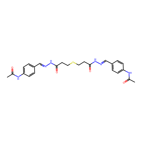 N-[(4-ACETAMIDOPHENYL)METHYLIDENEAMINO]-3-[2-[[(4-ACETAMIDOPHENYL)METHYLIDENEAMINO]CARBAMOYL]ETHYLSULFANYL]PROPANAMIDE structure