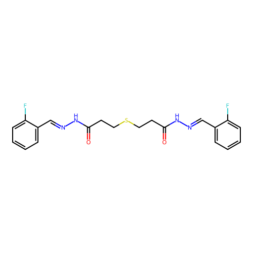 N'-[(E)-(2-Fluorophenyl)methylidene]-3-[(3-{(2Z)-2-[(2-fluorophenyl)methylidene]hydrazinyl}-3-oxopropyl)sulfanyl]propanehydrazide structure