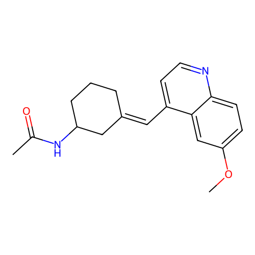 N-[3-[(6-methoxyquinolin-4-yl)methylidene]cyclohexyl]acetamide structure