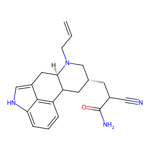 2-Cyano-3-[6-(prop-2-en-1-yl)ergolin-8-yl]propanimidic acid structure
