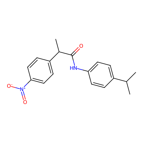 2-(4-nitrophenyl)-N-[4-(propan-2-yl)phenyl]propanamide structure