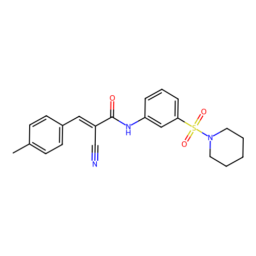 2-cyano-3-(4-methylphenyl)-N-[3-(piperidine-1-sulfonyl)phenyl]prop-2-enamide structure