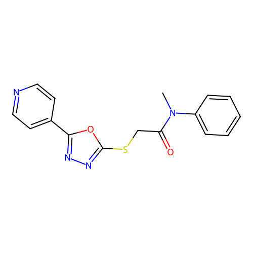 N-methyl-N-phenyl-2-((5-(pyridin-4-yl)-1,3,4-oxadiazol-2-yl)thio)acetamide structure