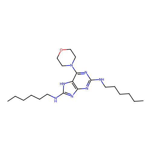 2-N,8-N-dihexyl-6-morpholin-4-yl-7H-purine-2,8-diamine structure
