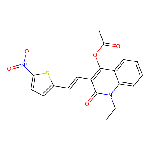 2(1H)-Quinolinone, 4-(acetyloxy)-1-ethyl-3-(2-(5-nitro-2-thienyl)ethenyl)- structure