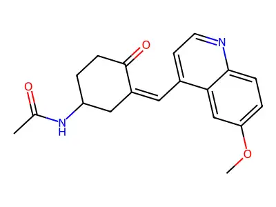 N-[3-[(6-methoxyquinolin-4-yl)methylidene]-4-oxocyclohexyl]acetamide structure