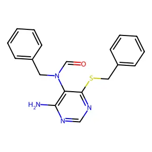 N-(4-amino-6-benzylsulfanylpyrimidin-5-yl)-N-benzylformamide structure