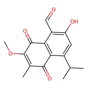 8-Formyl-7-hydroxy-5-isopropyl-2-methoxy-3-methyl-1,4-naphthoquinone structure
