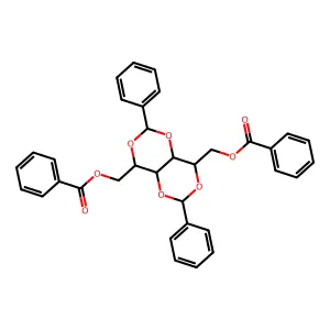 [4-(benzoyloxymethyl)-2,6-diphenyl-4,4a,8,8a-tetrahydro-[1,3]dioxino[5,4-d][1,3]dioxin-8-yl]methyl benzoate structure