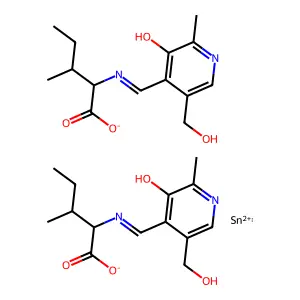Tin, bis(N-((3-hydroxy-5-(hydroxymethyl)-2-methyl-4-pyridinyl)methylene)-L-isoleucinato-N,O1)-, (T-4)- structure