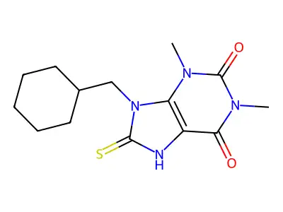 9-(cyclohexylmethyl)-1,3-dimethyl-8-sulfanylidene-7H-purine-2,6-dione structure