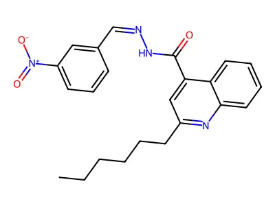 2-hexyl-N-[(3-nitrophenyl)methylideneamino]quinoline-4-carboxamide structure