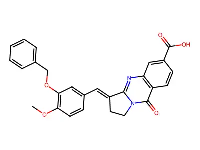 3-{[3-(benzyloxy)-4-methoxyphenyl]methylidene}-9-oxo-1H,2H,3H,9H-pyrrolo[2,1-b]quinazoline-6-carboxylic acid structure
