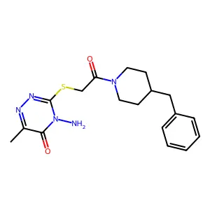 4-amino-3-{[2-(4-benzylpiperidin-1-yl)-2-oxoethyl]sulfanyl}-6-methyl-4,5-dihydro-1,2,4-triazin-5-one structure