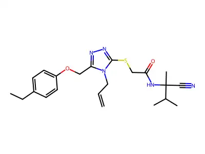 N-(2-cyano-3-methylbutan-2-yl)-2-[[5-[(4-ethylphenoxy)methyl]-4-prop-2-enyl-1,2,4-triazol-3-yl]sulfanyl]acetamide structure