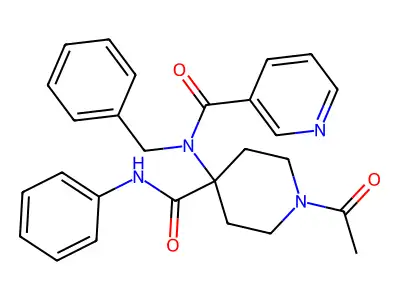 N-[1-acetyl-4-(phenylcarbamoyl)piperidin-4-yl]-N-benzylpyridine-3-carboxamide structure