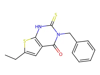 3-benzyl-6-ethyl-2-sulfanyl-3H,4H-thieno[2,3-d]pyrimidin-4-one structure