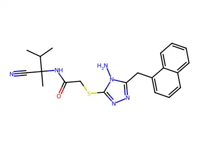2-({4-amino-5-[(naphthalen-1-yl)methyl]-4H-1,2,4-triazol-3-yl}sulfanyl)-N-(1-cyano-1,2-dimethylpropyl)acetamide structure