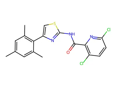 3,6-dichloro-N-[4-(2,4,6-trimethylphenyl)-1,3-thiazol-2-yl]pyridine-2-carboxamide structure