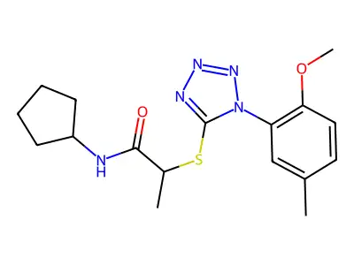 N-cyclopentyl-2-[1-(2-methoxy-5-methylphenyl)tetrazol-5-yl]sulfanylpropanamide structure