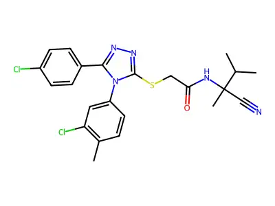 2-[[4-(3-chloro-4-methylphenyl)-5-(4-chlorophenyl)-1,2,4-triazol-3-yl]sulfanyl]-N-(2-cyano-3-methylbutan-2-yl)acetamide structure