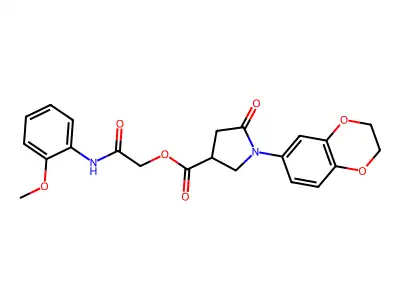 [2-(2-methoxyanilino)-2-oxoethyl] 1-(2,3-dihydro-1,4-benzodioxin-6-yl)-5-oxopyrrolidine-3-carboxylate structure