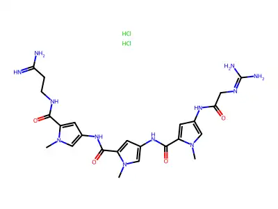 1H-Pyrrole-2-carboxamide, 4-(((4-((((aminoiminomethyl)amino)acetyl)amino)-1-methyl-1H-pyrrol-2-yl)carbonyl)amino)-N-(5-(((3-amino-3-iminopropyl)amino)carbonyl)-1-methyl-1H-pyrrol-3-yl)-1-methyl-, dihydrochloride structure