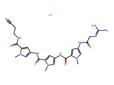 1H-Pyrrole-2-carboxamide, 4-(((4-((((aminoiminomethyl)amino)acetyl)amino)-1-methyl-1H-pyrrol-2-yl)carbonyl)amino)-N-(5-(((2-cyanoethyl)amino)carbonyl)-1-methyl-1H-pyrrol-3-yl)-1-methyl-, monohydrochloride structure