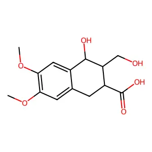 4-hydroxy-3-(hydroxymethyl)-6,7-dimethoxy-1,2,3,4-tetrahydronaphthalene-2-carboxylic acid structure