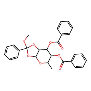 (7-benzoyloxy-2-methoxy-5-methyl-2-phenyl-5,6,7,7a-tetrahydro-3aH-[1,3]dioxolo[4,5-b]pyran-6-yl) benzoate structure