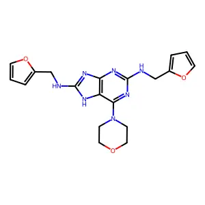 2-N,8-N-bis(furan-2-ylmethyl)-6-morpholin-4-yl-7H-purine-2,8-diamine structure