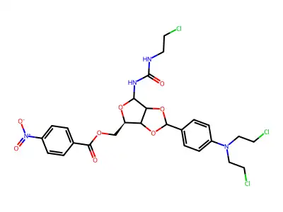 Urea, 1-(2,3-O-(p-(bis(2-chloroethyl)amino)benzylidene)-D-ribofuranos-2-yl)-3-(2chloroethyl)-, 5'-(p-nitrobenzoate) structure