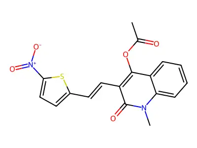 [1-Methyl-3-[2-(5-nitrothiophen-2-yl)ethenyl]-2-oxoquinolin-4-yl] acetate structure
