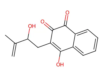 Q 18 2-Hydroxy-3-(2-hydroxy-3-methyl-3-buten-1-yl)-1, 4-naphthoquinone structure