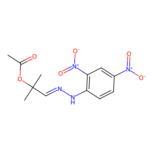 [(1E)-1-[(2,4-dinitrophenyl)hydrazinylidene]-2-methylpropan-2-yl] acetate structure