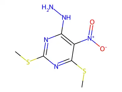 4-Hydrazinyl-2,6-bis(methylsulfanyl)-5-nitropyrimidine structure