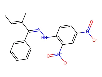 N-[(2-methyl-1-phenylbut-2-enylidene)amino]-2,4-dinitroaniline structure