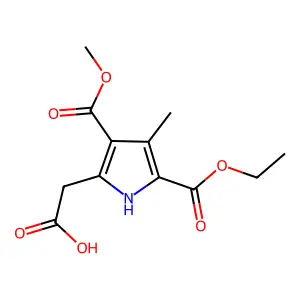 2-(5-ethoxycarbonyl-3-methoxycarbonyl-4-methyl-1H-pyrrol-2-yl)acetic acid structure
