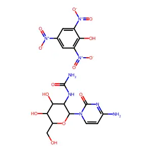 [2-(4-amino-2-oxopyrimidin-1-yl)-4,5-dihydroxy-6-(hydroxymethyl)oxan-3-yl]urea,2,4,6-trinitrophenol structure