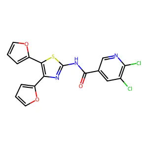 N-[4,5-bis(furan-2-yl)-1,3-thiazol-2-yl]-5,6-dichloropyridine-3-carboxamide structure