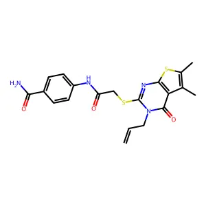 4-(2-{[5,6-dimethyl-4-oxo-3-(prop-2-en-1-yl)-3H,4H-thieno[2,3-d]pyrimidin-2-yl]sulfanyl}acetamido)benzamide structure