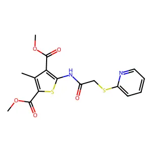 dimethyl 3-methyl-5-(2-(pyridin-2-ylthio)acetamido)thiophene-2,4-dicarboxylate structure