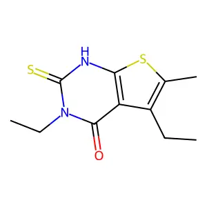 3,5-diethyl-6-methyl-2-sulfanyl-3H,4H-thieno[2,3-d]pyrimidin-4-one structure