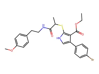 Ethyl 4-(4-bromophenyl)-2-[[2-[[2-(4-methoxyphenyl)ethyl]amino]-1-methyl-2-oxoethyl]thio]-1H-pyrrole-3-carboxylate structure